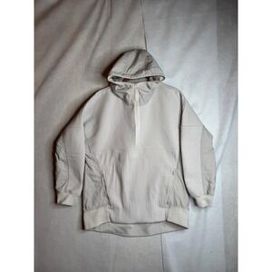 New Balance Mens Large Half Zip Hooded Pullover Ribbed Mixed Media Cream White